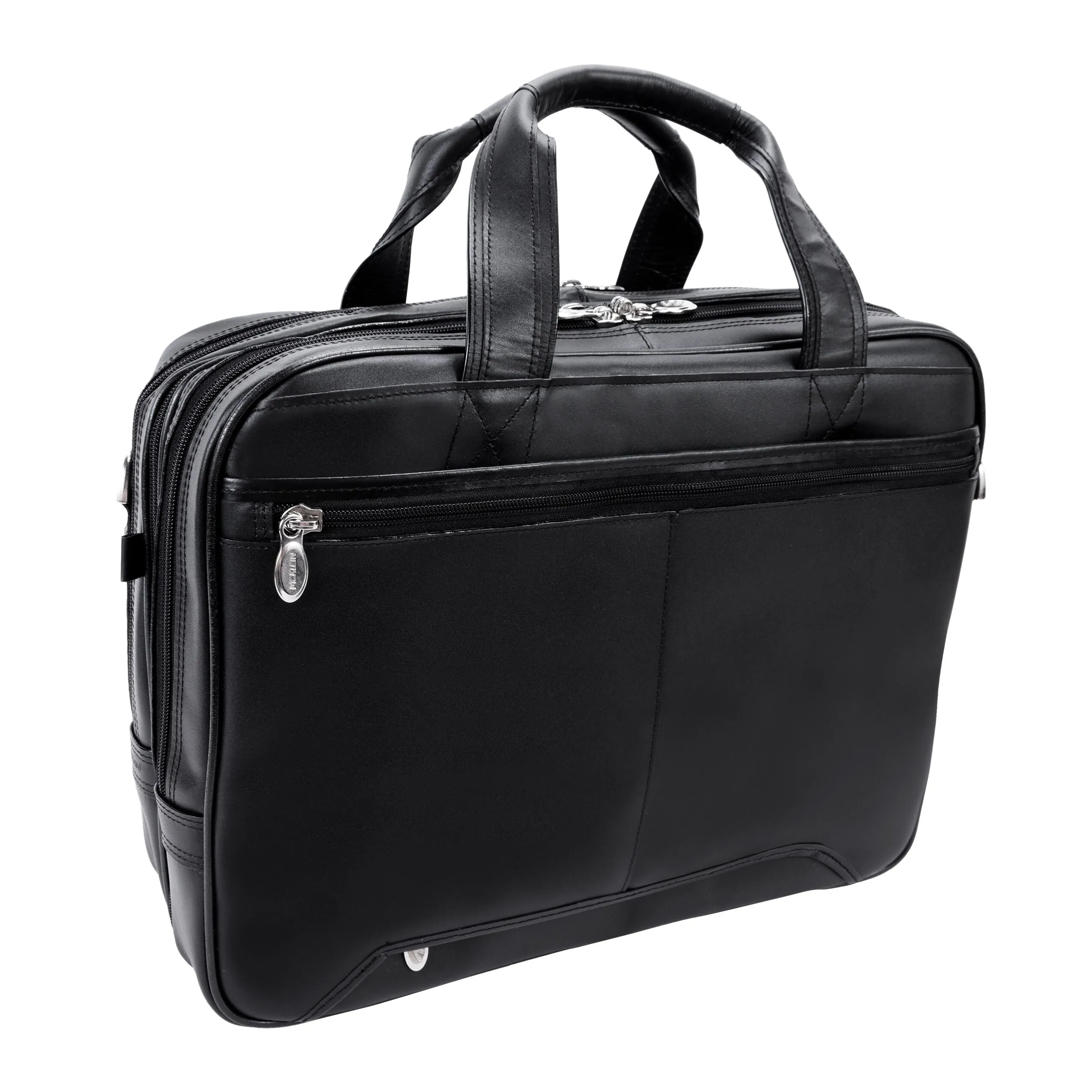 McKlein USA Pearson Leather Expandable Double Compartment Briefcase Black