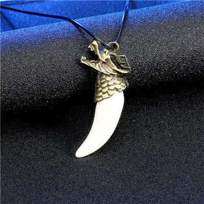 Men Antique Wolf Fang Tooth Pendant Necklace Vintage Wolf Tooth Dragon Alloy Pendant Necklace Fashion Jewelry gift freeshipping