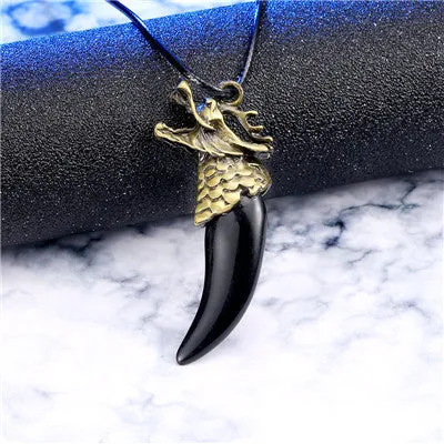 Men Antique Wolf Fang Tooth Pendant Necklace Vintage Wolf Tooth Dragon Alloy Pendant Necklace Fashion Jewelry gift freeshipping