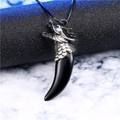 Men Antique Wolf Fang Tooth Pendant Necklace Vintage Wolf Tooth Dragon Alloy Pendant Necklace Fashion Jewelry gift freeshipping