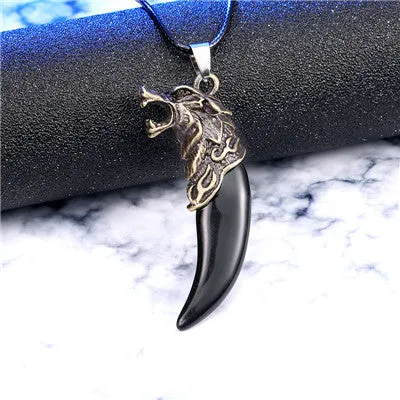 Men Antique Wolf Fang Tooth Pendant Necklace Vintage Wolf Tooth Dragon Alloy Pendant Necklace Fashion Jewelry gift freeshipping