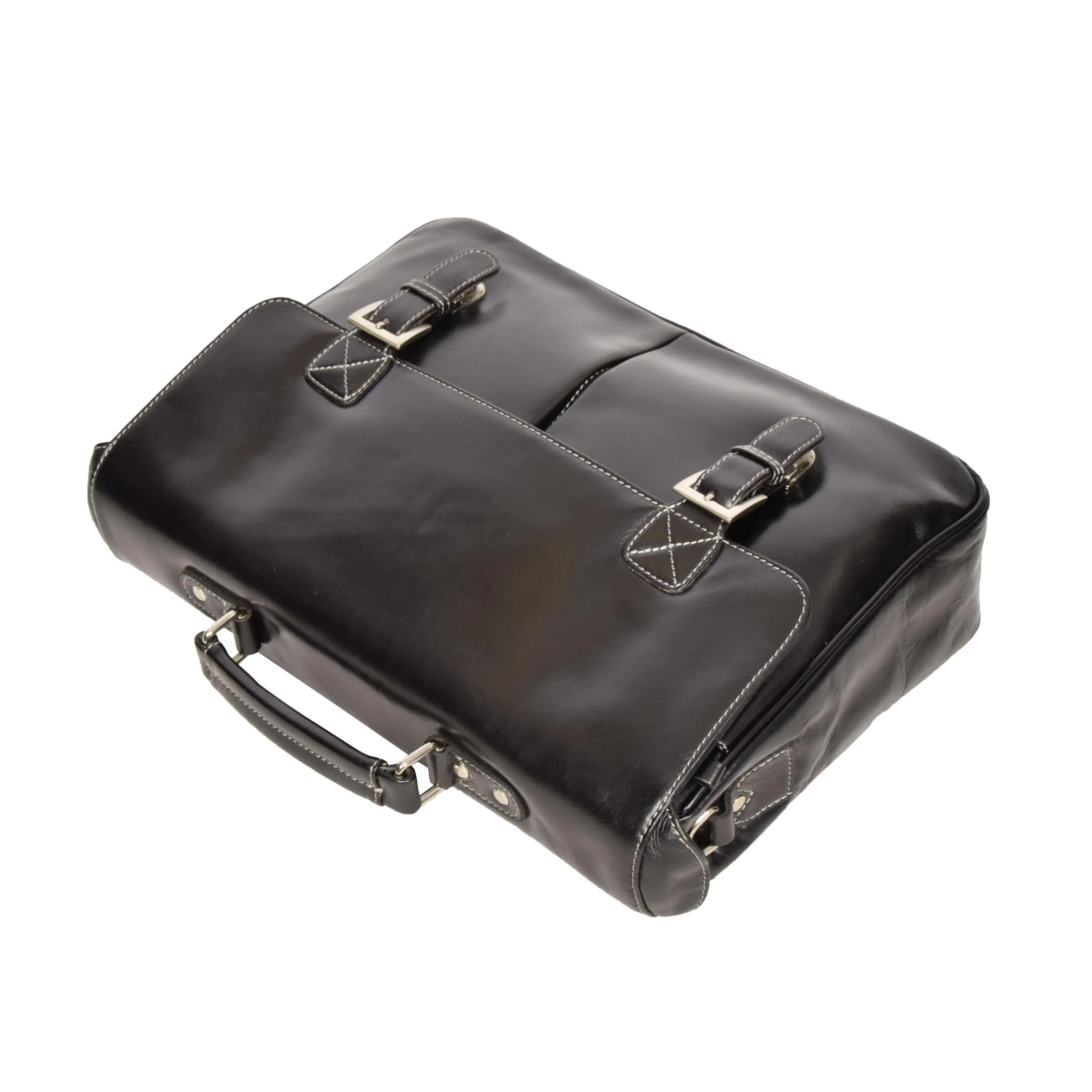 Mens Real BLACK Leather Briefcase File Case Satchel Bag Varna