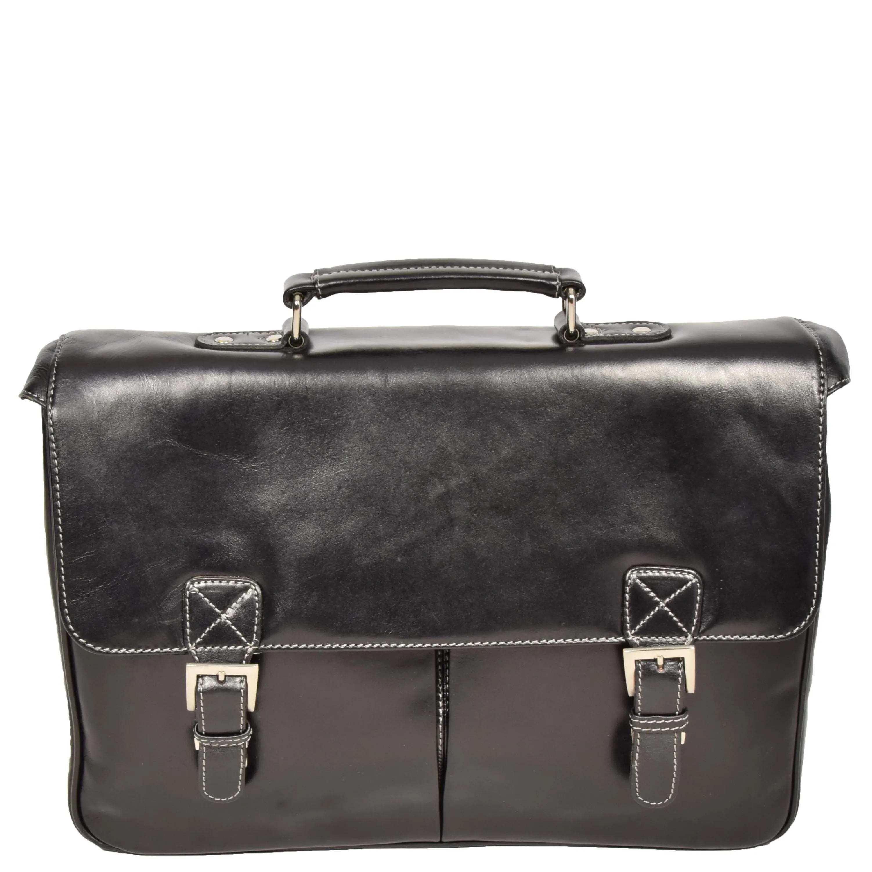 Mens Real BLACK Leather Briefcase File Case Satchel Bag Varna