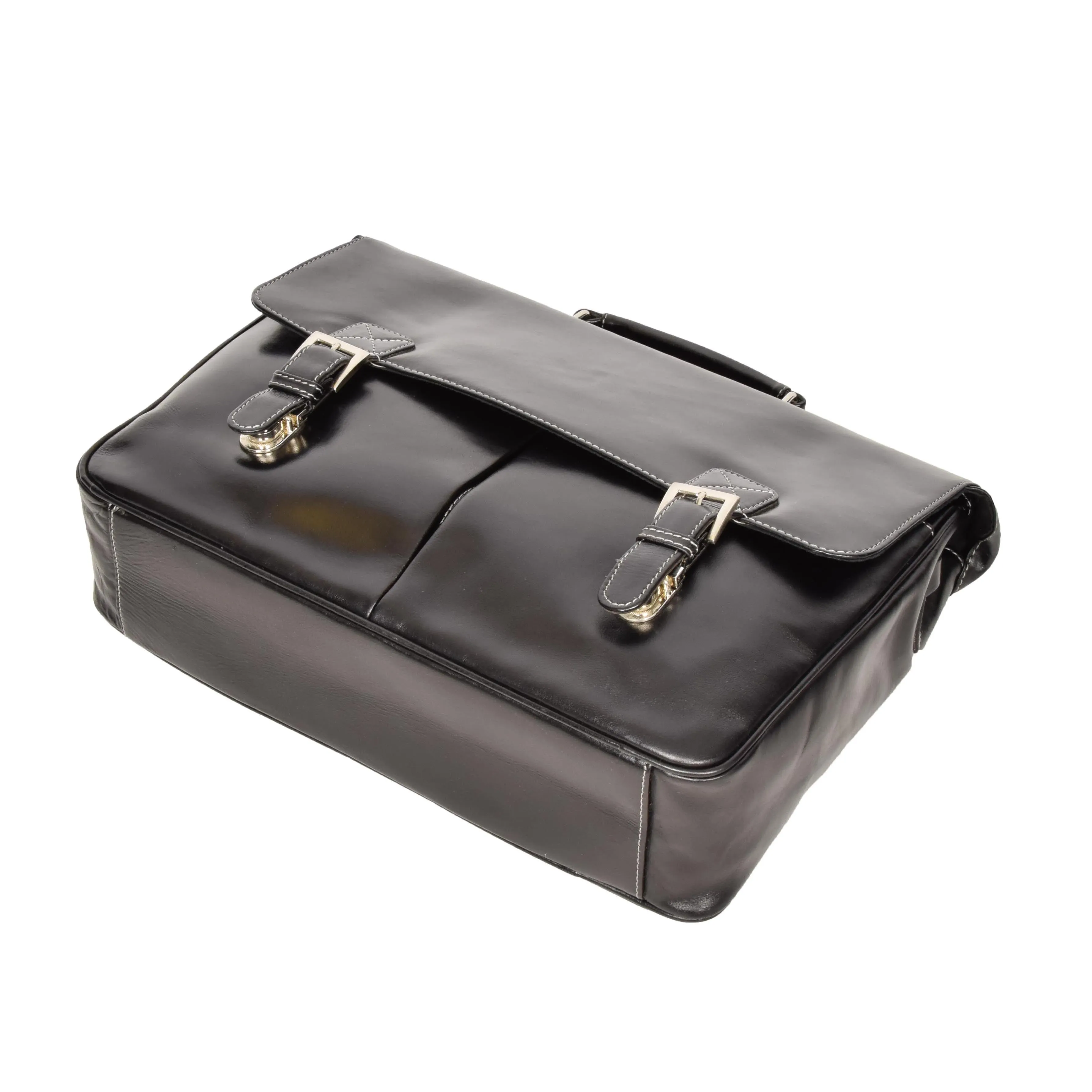 Mens Real BLACK Leather Briefcase File Case Satchel Bag Varna