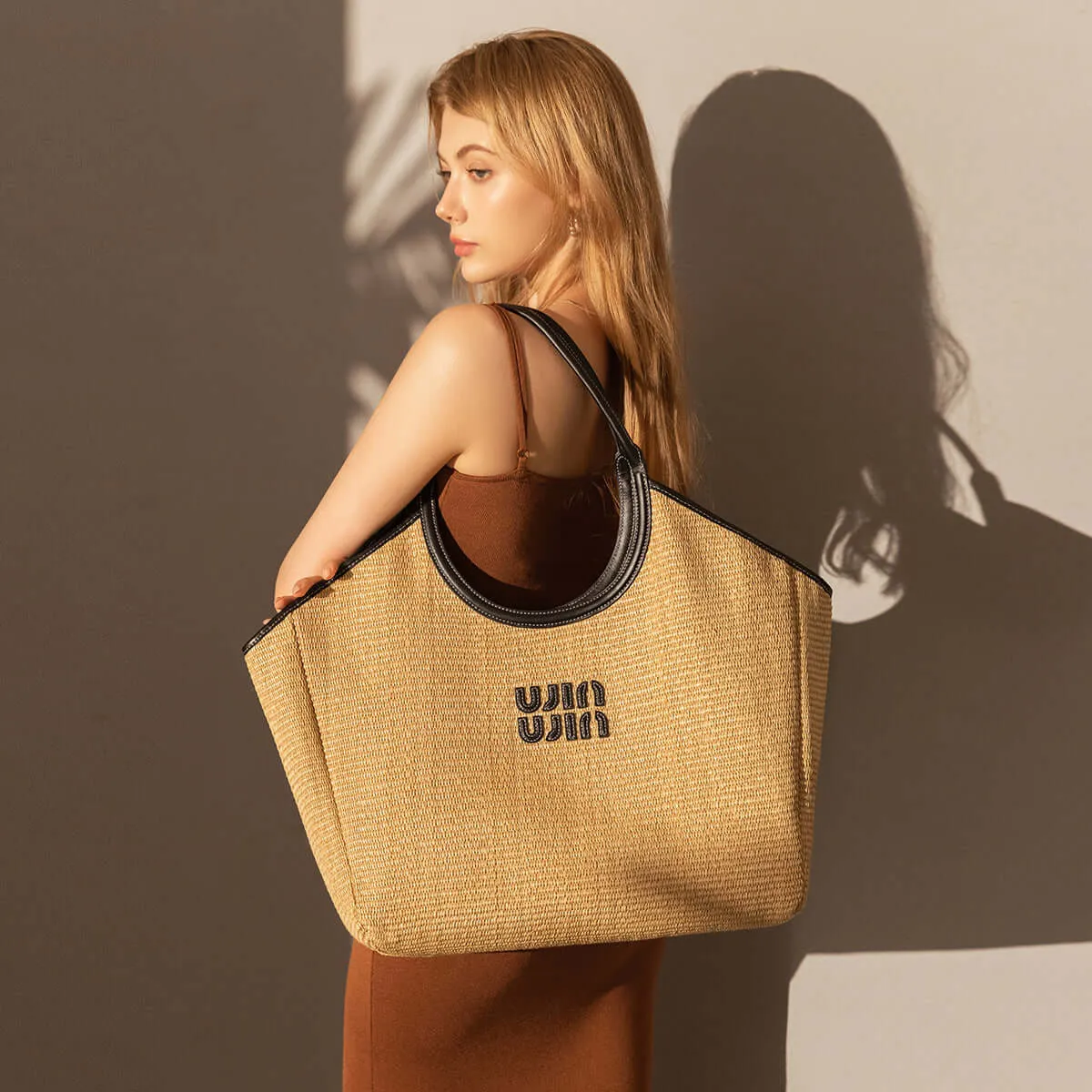 Natural Khaki Woven Tote Bag