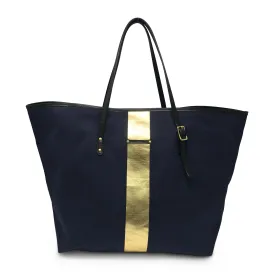 Navy/gold Striped Canvas Urban Beach Tote