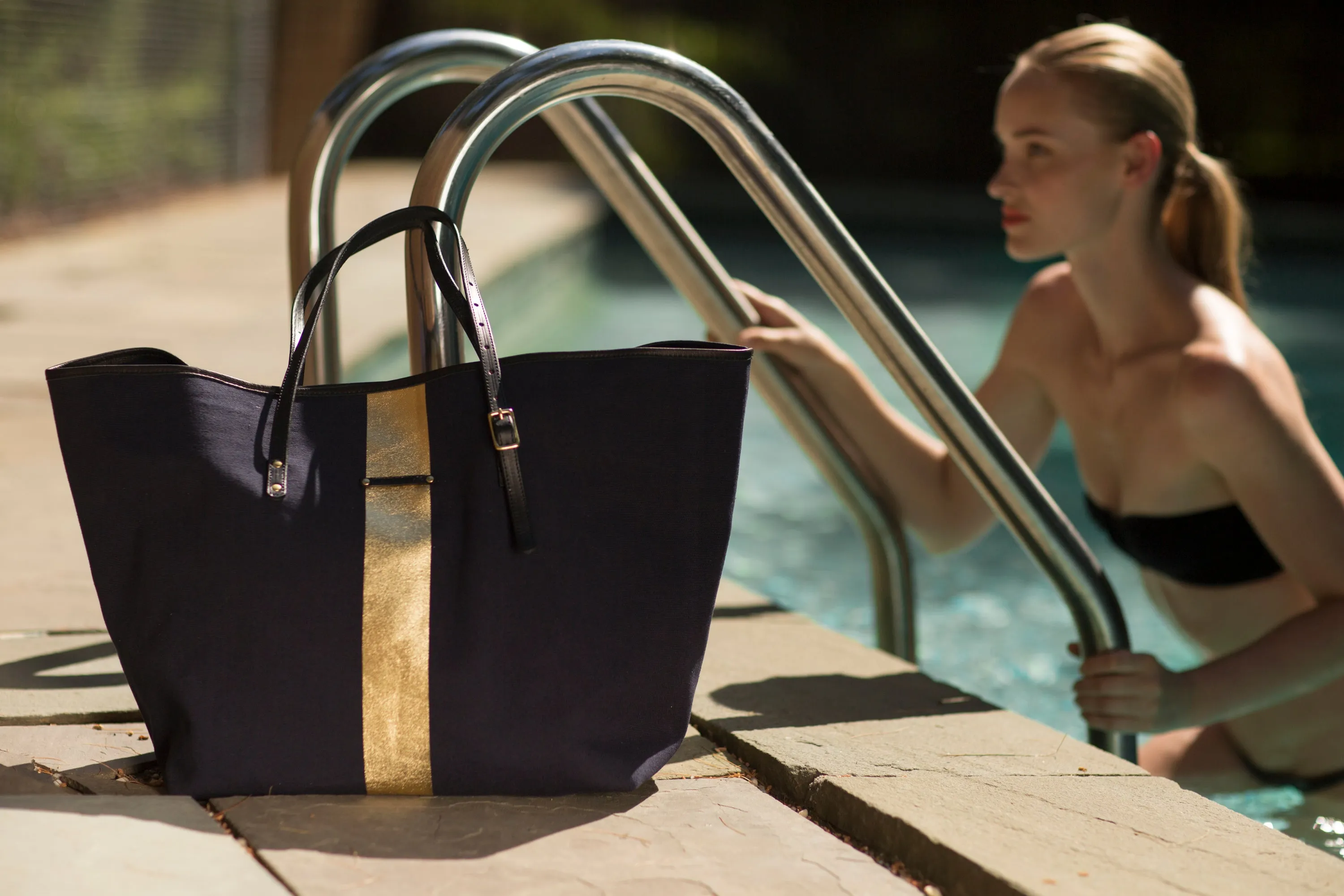 Navy/gold Striped Canvas Urban Beach Tote