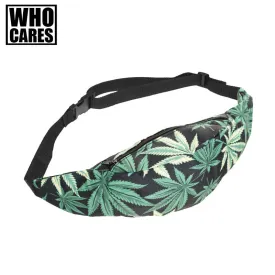 New 3D Colorful Waist Pack for Men Fanny Pack green leaves Style Bum Bag Women Money Belt Travelling Mobile Phone Bag