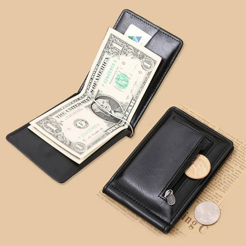 New Classic Fashion Men Dollar Clip Black Coffee Bright Leather 2 Folds Style Money Clips Clamp With Coin Pocket Free Shipping