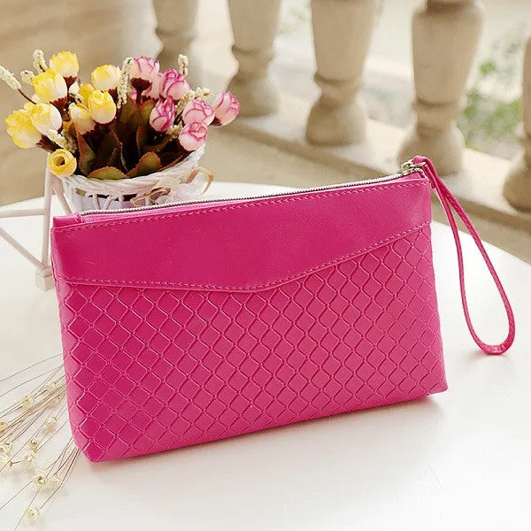 New Sale 2017 Small Women Clutch Purse Knitting PU Leather Women Bags with Phone Card Holder Zipper Pocket Girl Clutch Handbags