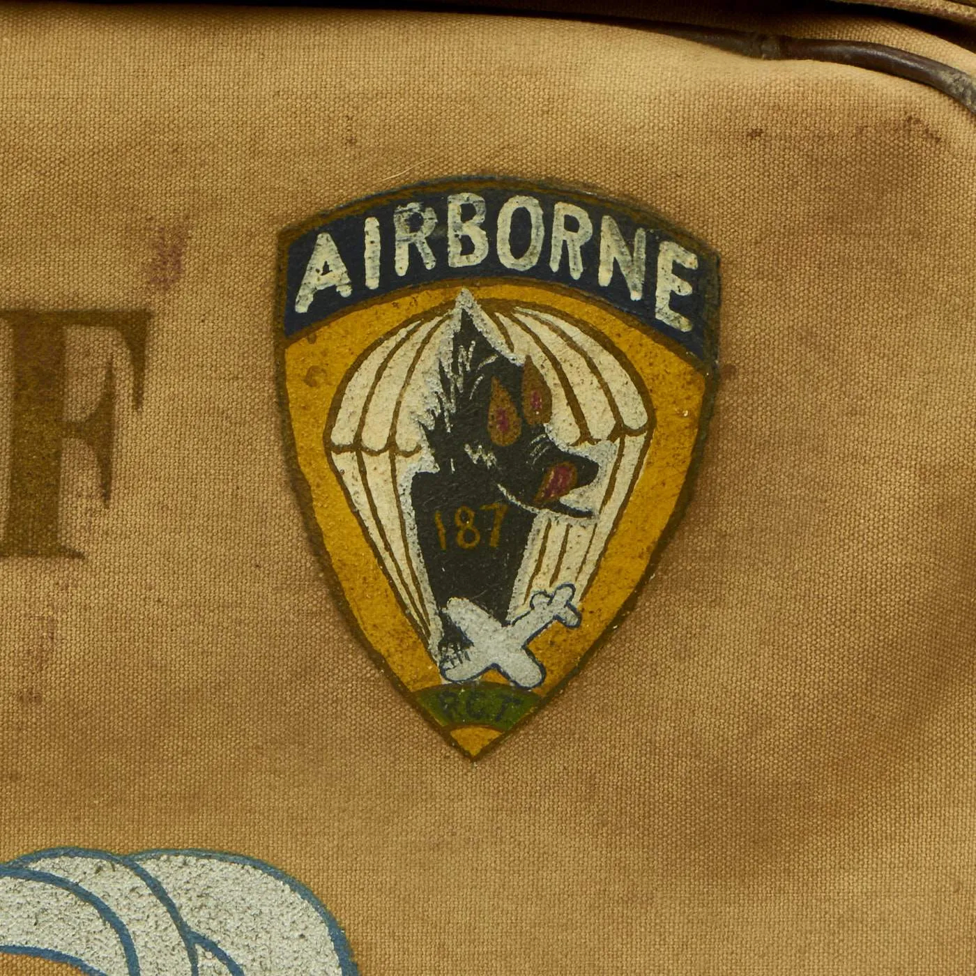 Original U.S. WWII 187th Glider Infantry Regiment (GIR) Named Ike Jacket and Hand Painted B-4 Bag