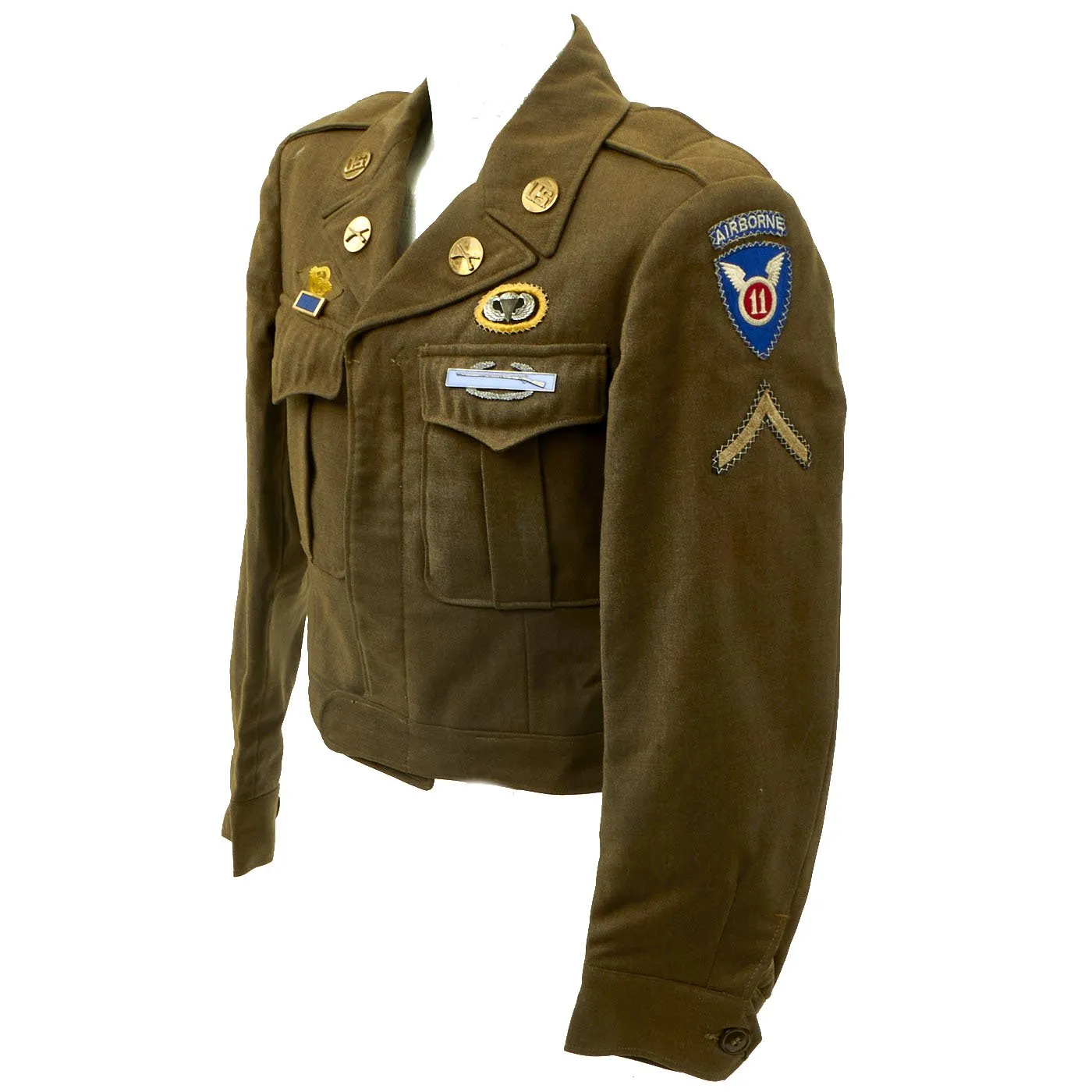 Original U.S. WWII 187th Glider Infantry Regiment (GIR) Named Ike Jacket and Hand Painted B-4 Bag