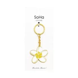 Plumeria White Enamel Keychain