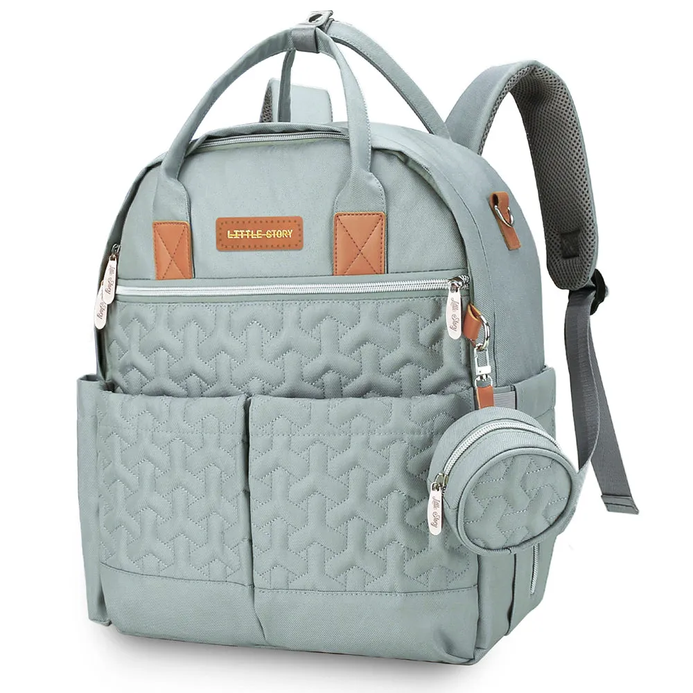 Quilted Diaper Backpack with Pacifier bag and Stroller hooks - Wedgewood Green