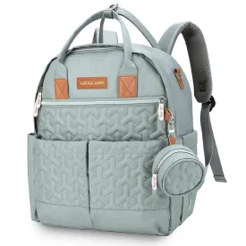 Quilted Diaper Backpack with Pacifier bag and Stroller hooks - Wedgewood Green