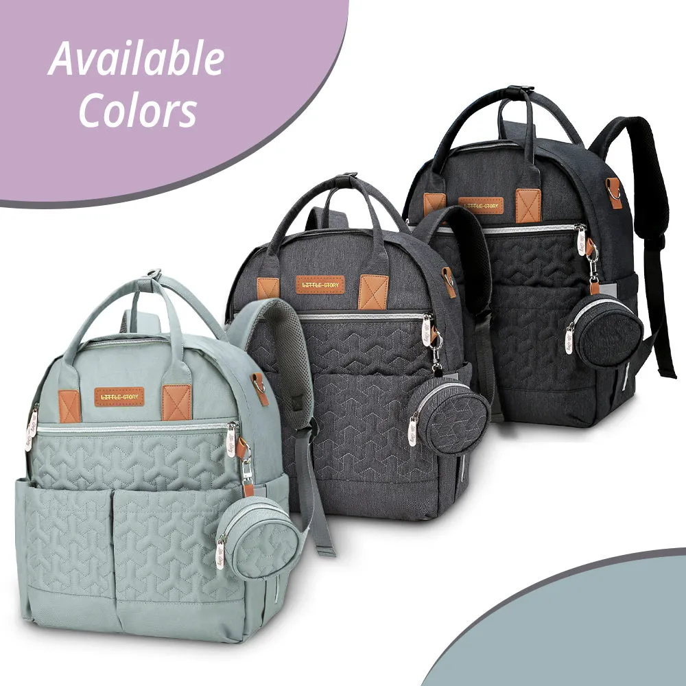 Quilted Diaper Backpack with Pacifier bag and Stroller hooks - Wedgewood Green