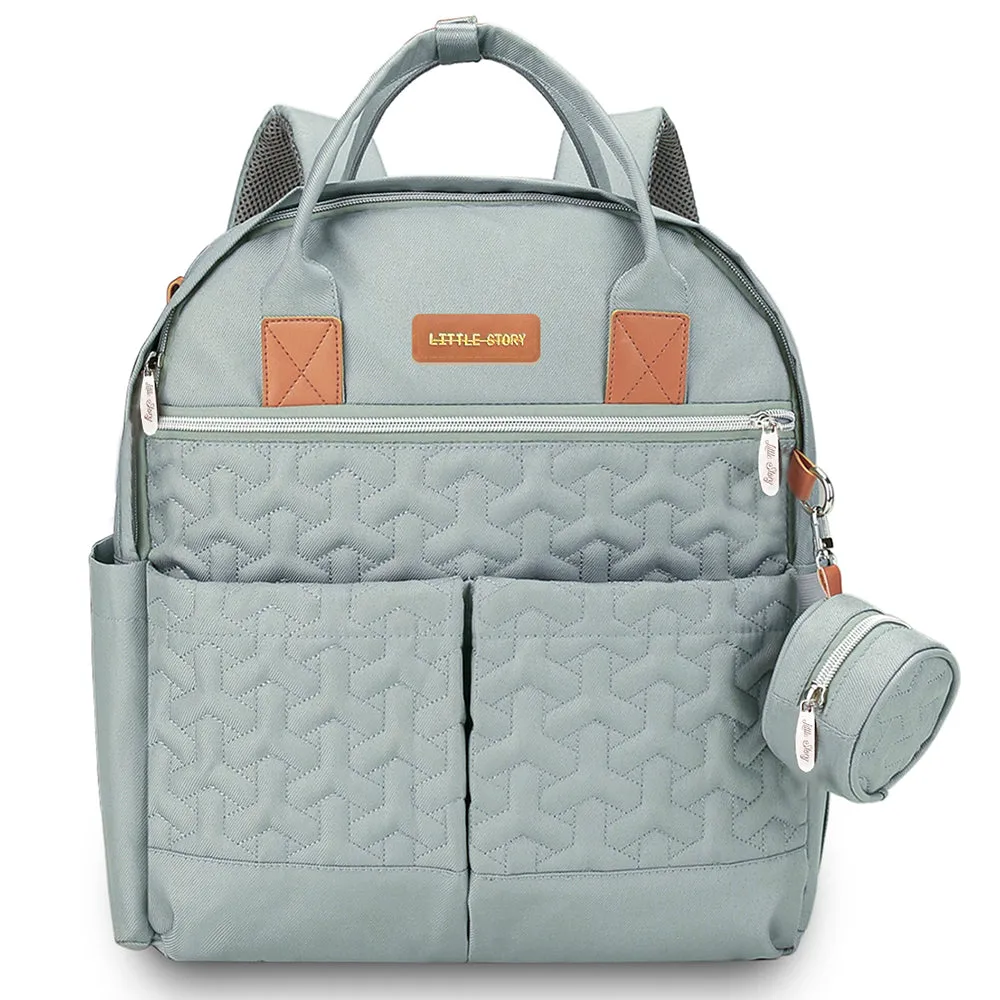 Quilted Diaper Backpack with Pacifier bag and Stroller hooks - Wedgewood Green