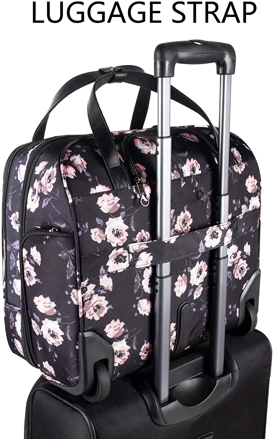 Rolling Laptop Bag, Briefcase, RFID Pockets, Water-Proof, Fits up to 15.6" Laptop, Pink & Lavender on Black