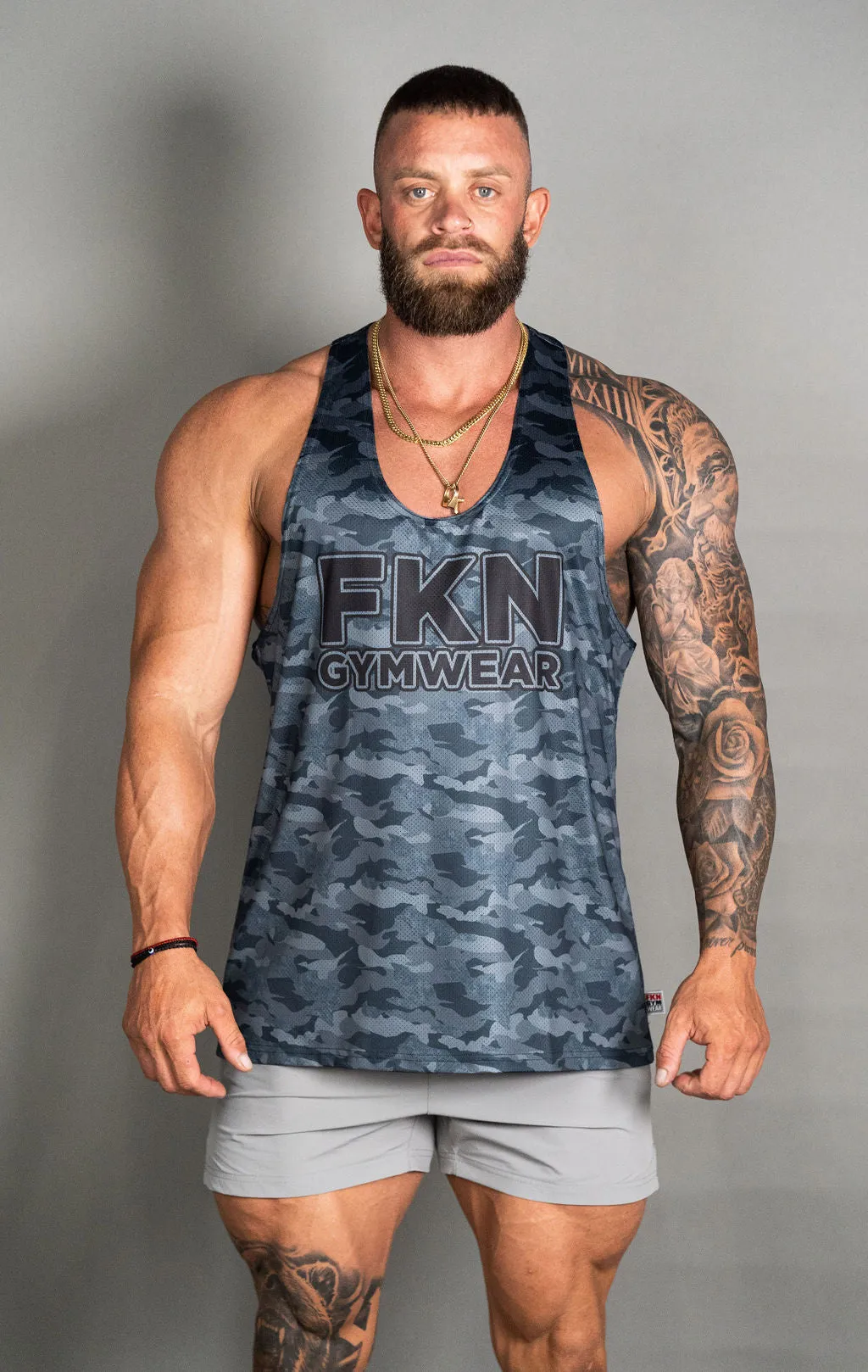 Shred | Men's Gym Stringer | Grey Camo