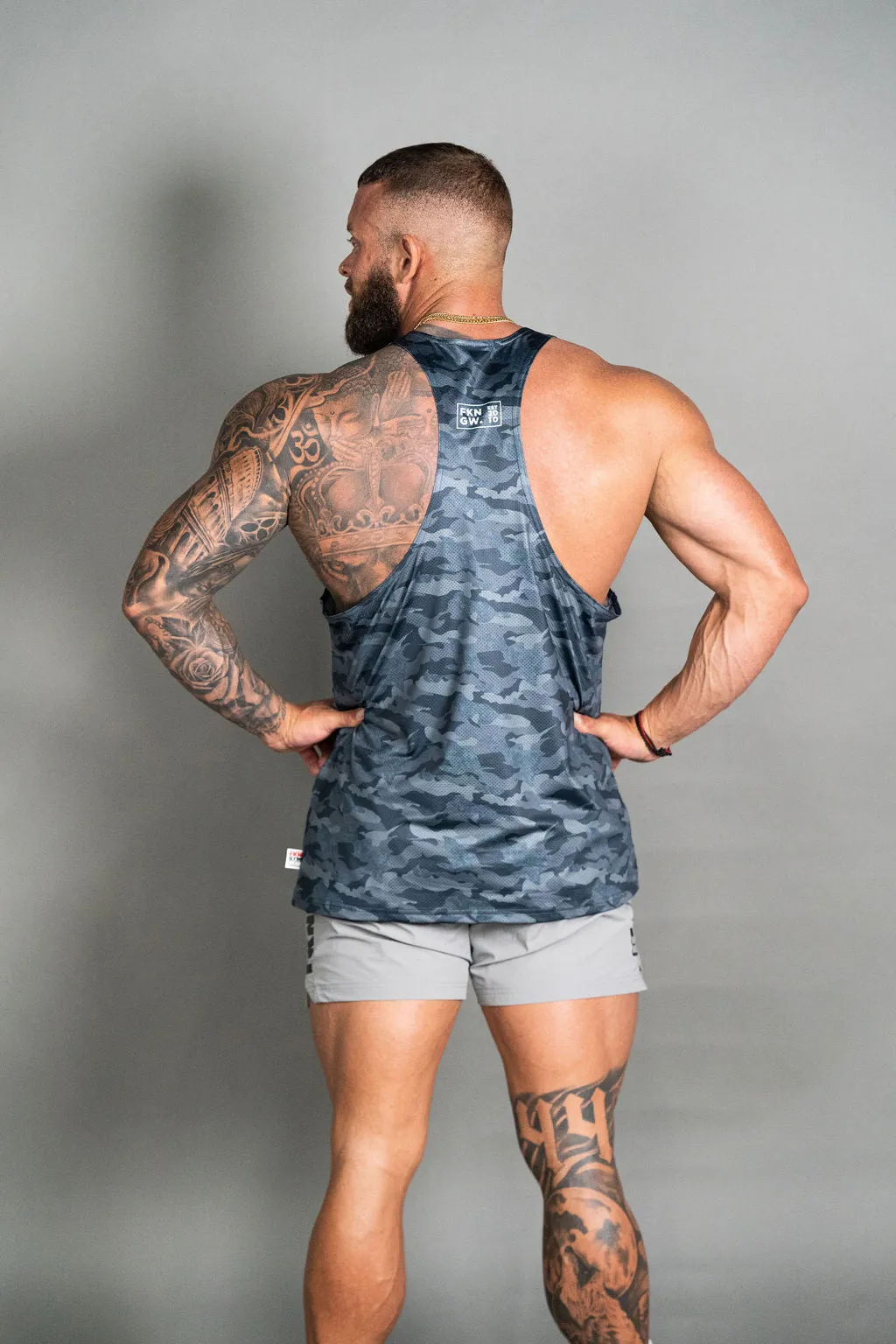 Shred | Men's Gym Stringer | Grey Camo