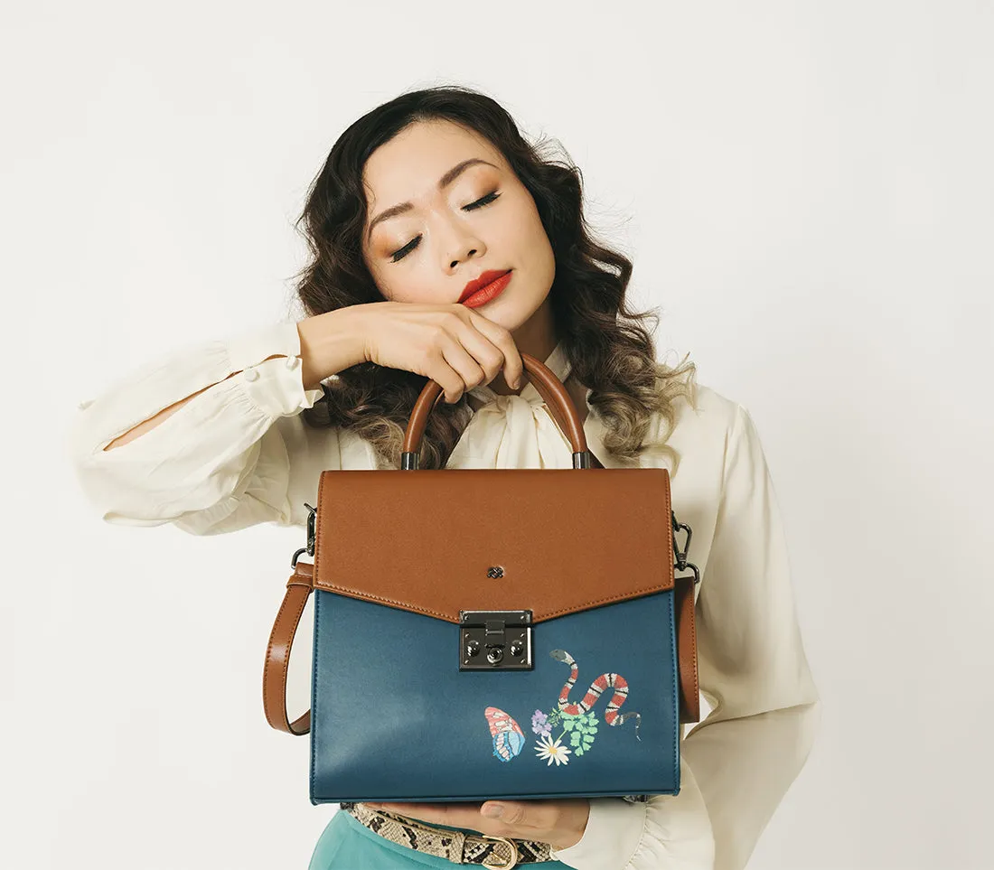 SIMONE - Blue Print Vegan Leather Handbag