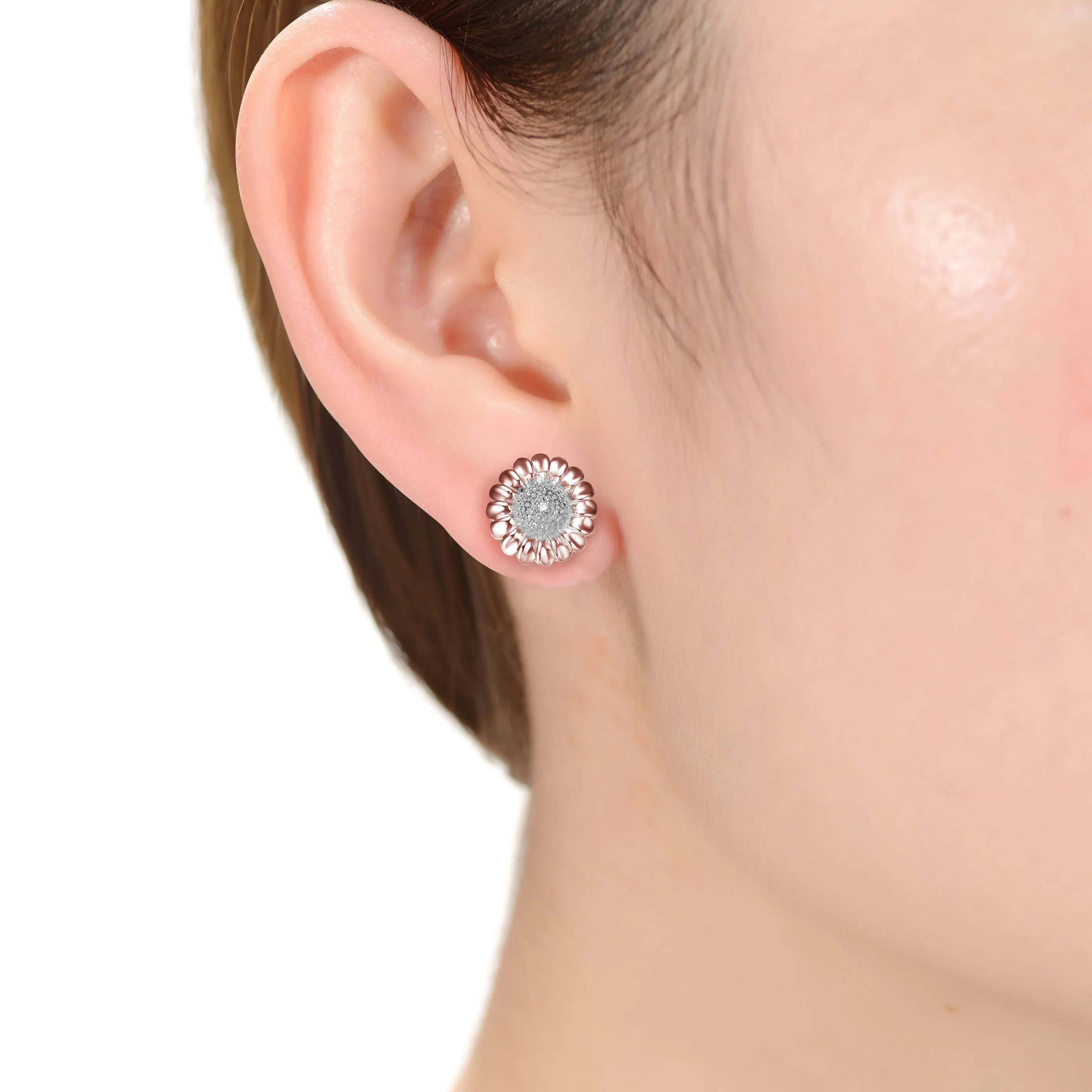 Sterling Silver Clear Round Cubic Zirconia Stud Earrings