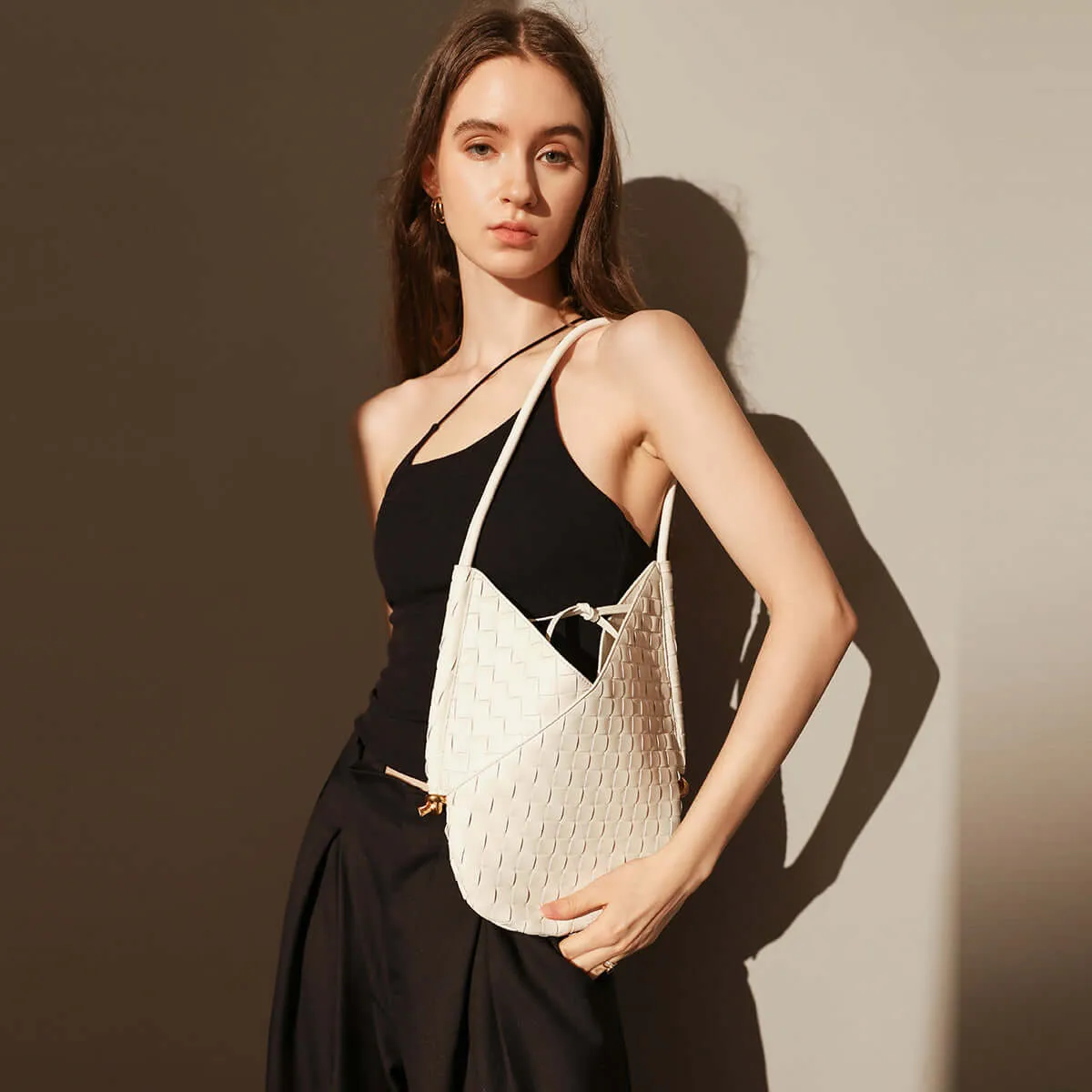 Textured V-Shaped Shoulder Bag