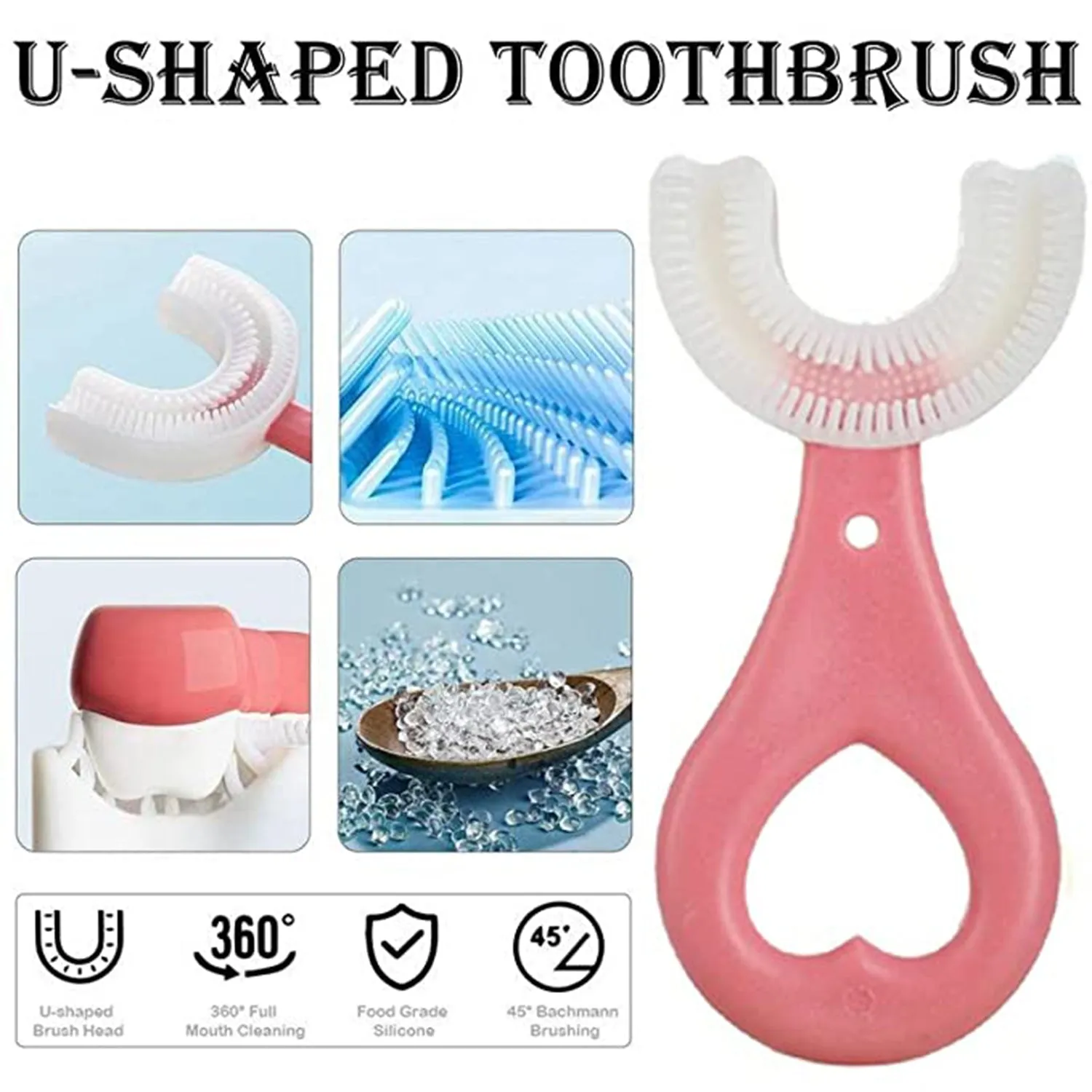 U-Shaped Toothbrush for Kids, 2-6 Years Kids Baby Infant Toothbrush, Food Grade Ultra Soft Silicone Brush Head.