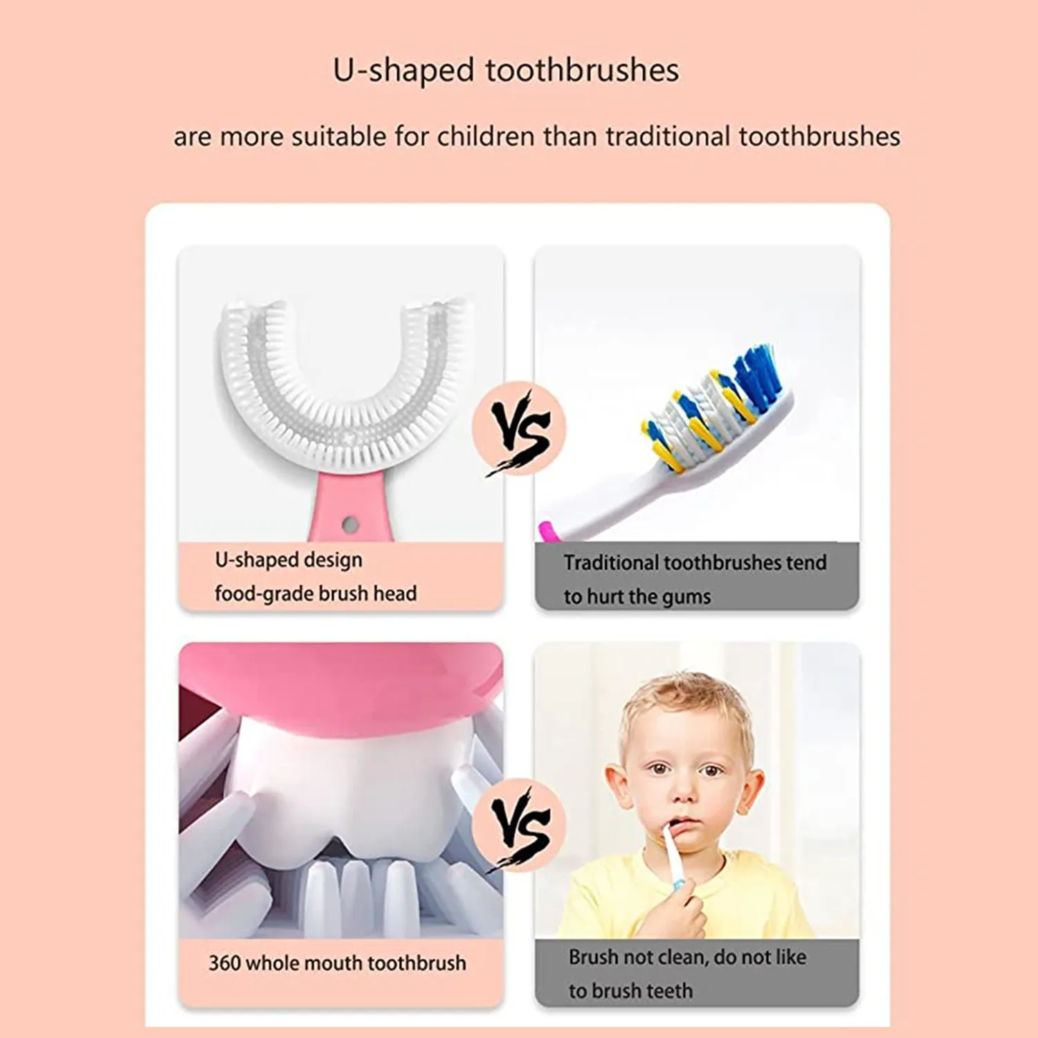 U-Shaped Toothbrush for Kids, 2-6 Years Kids Baby Infant Toothbrush, Food Grade Ultra Soft Silicone Brush Head.