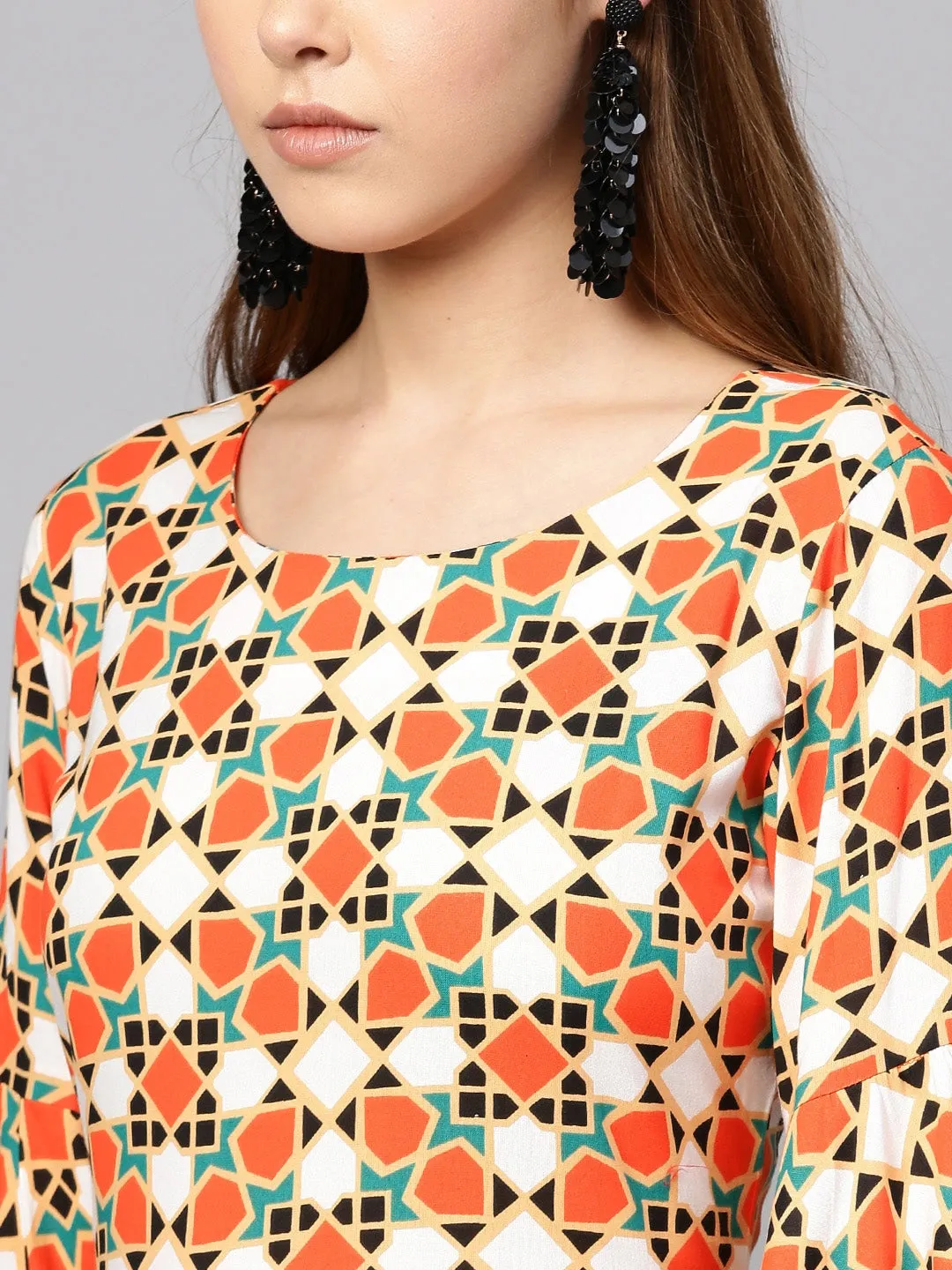 Women Orange & Off White Printed Dress