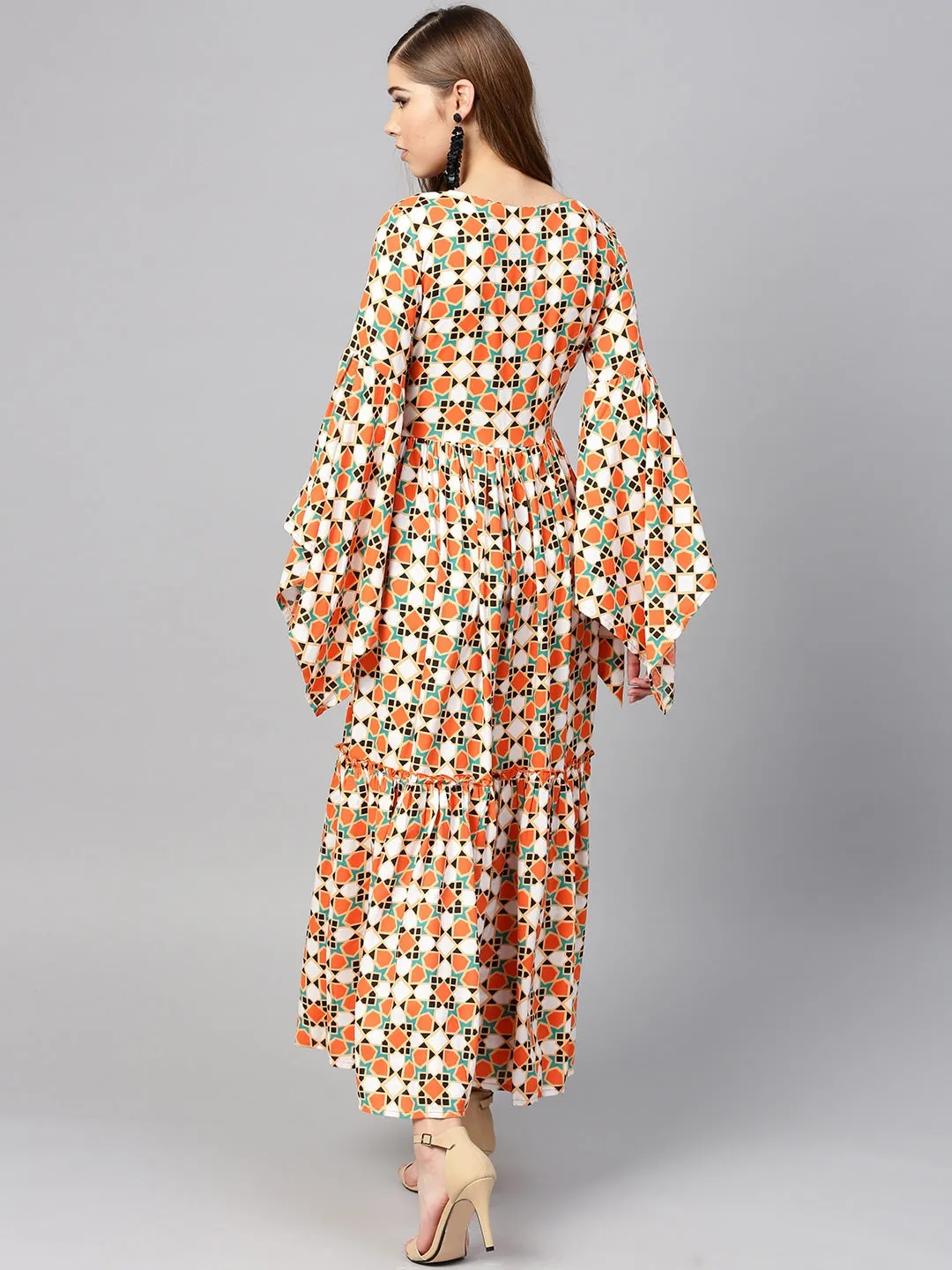 Women Orange & Off White Printed Dress