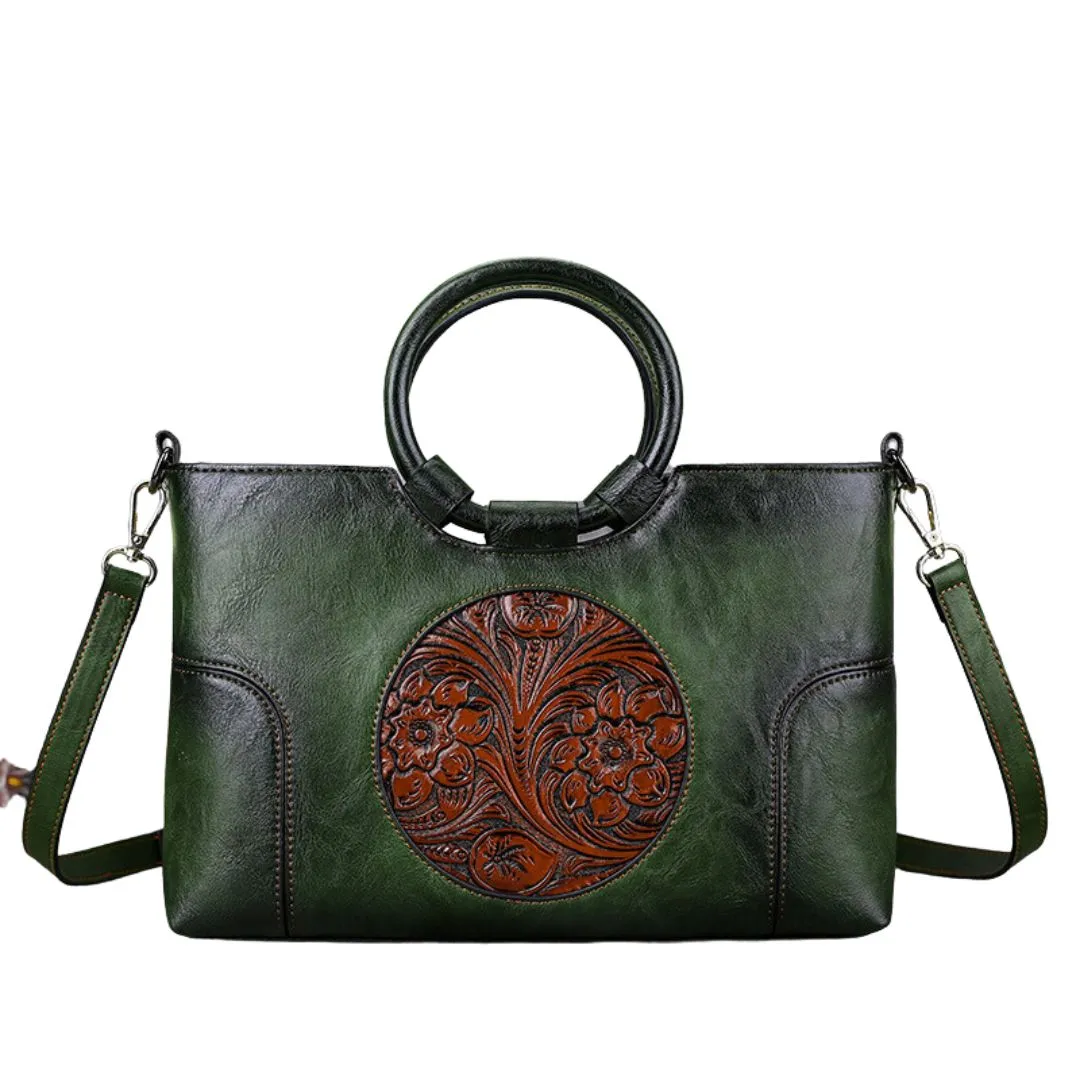 Women Retro Handmade Embossed Shoulder Bag