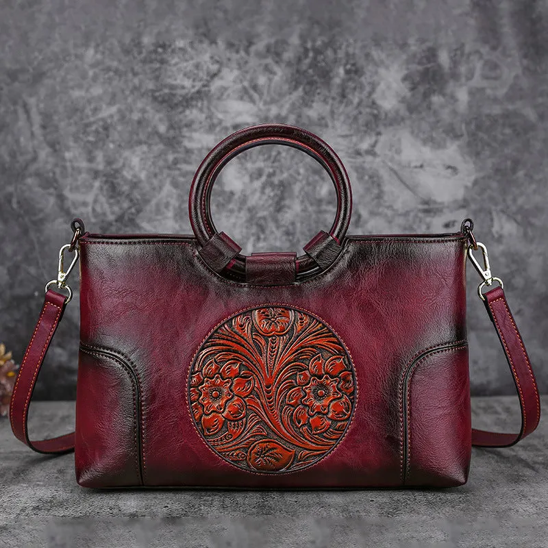 Women Retro Handmade Embossed Shoulder Bag