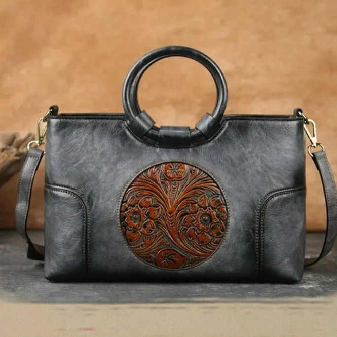 Women Retro Handmade Embossed Shoulder Bag