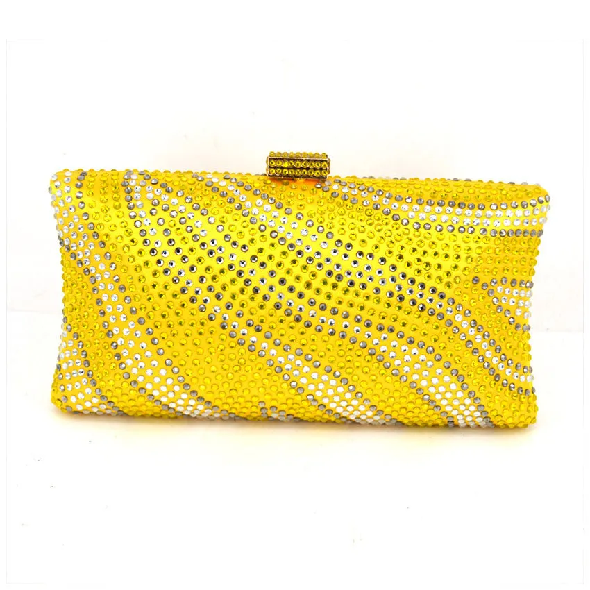 Women's yellow Satin Colorful Diamond Dinner Evening Bags Luxury Hot Drilling Shoulder Chain convex Clutch Bags